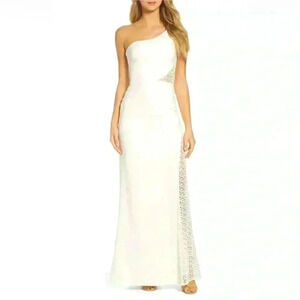 MARIA BIANCA NERO Olivia Lace Inset One-Shoulder Gown Ivory SZ 4 *Worn Once